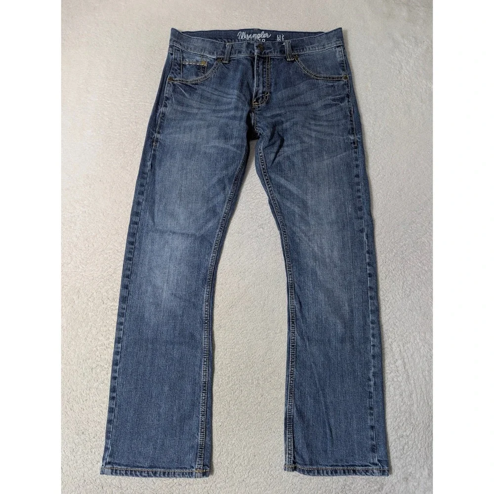 Wrangler Retro Jeans Mens‎ 34x32 Blue Stretch Slim Straight WLT77LY